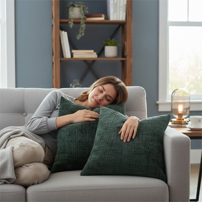 Femme dort sur housse de coussin  60x60 vert