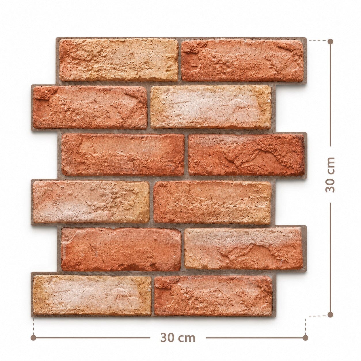 Autocollants muraux effet briques terracotta avec dimensions 30 x 30 cm