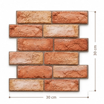 Autocollants muraux effet briques terracotta avec dimensions 30 x 30 cm