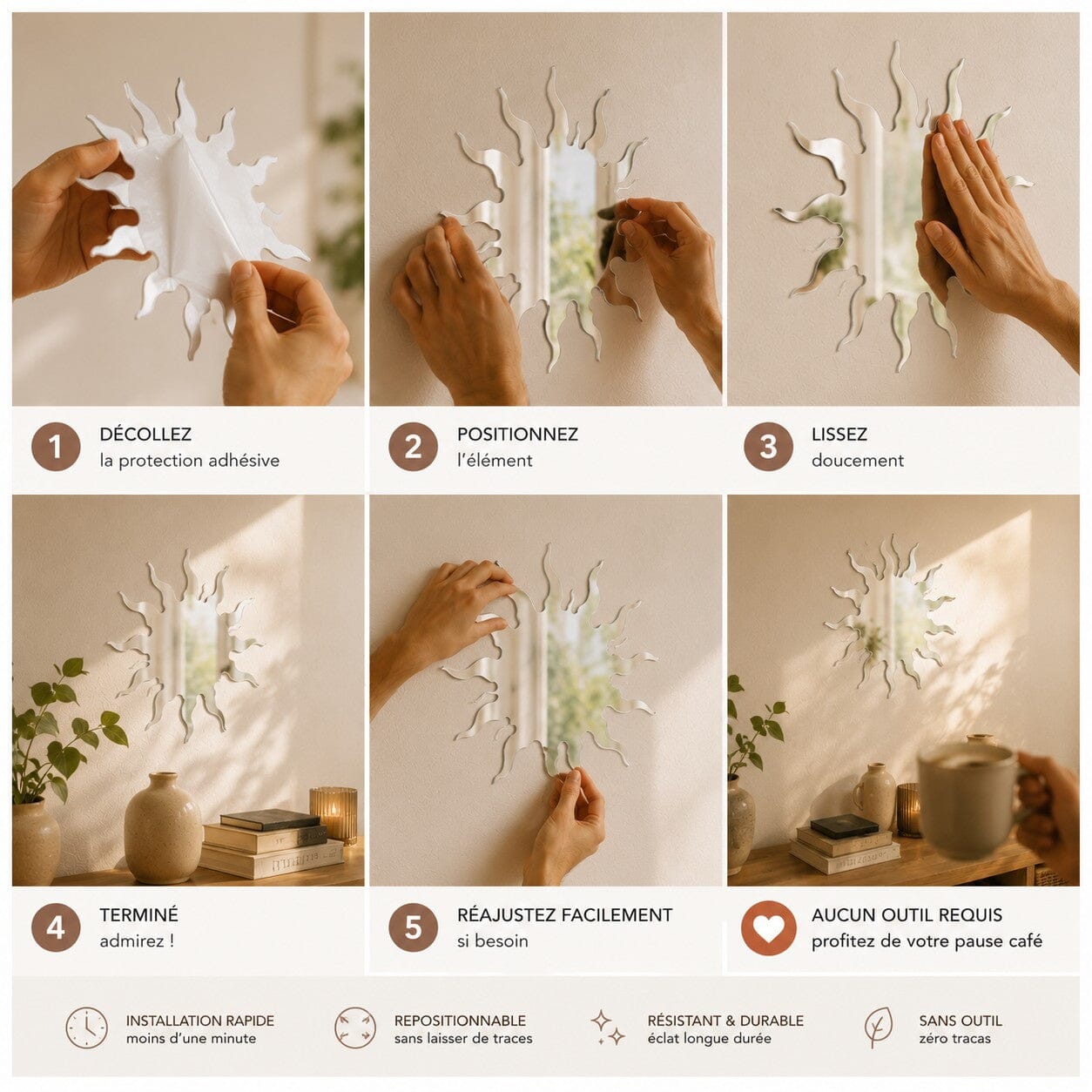 Guide de pose des stickers muraux Éclat Céleste en cinq étapes simples
