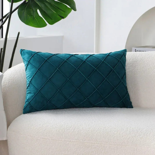 housse coussin velours geometrique turquoise canapé