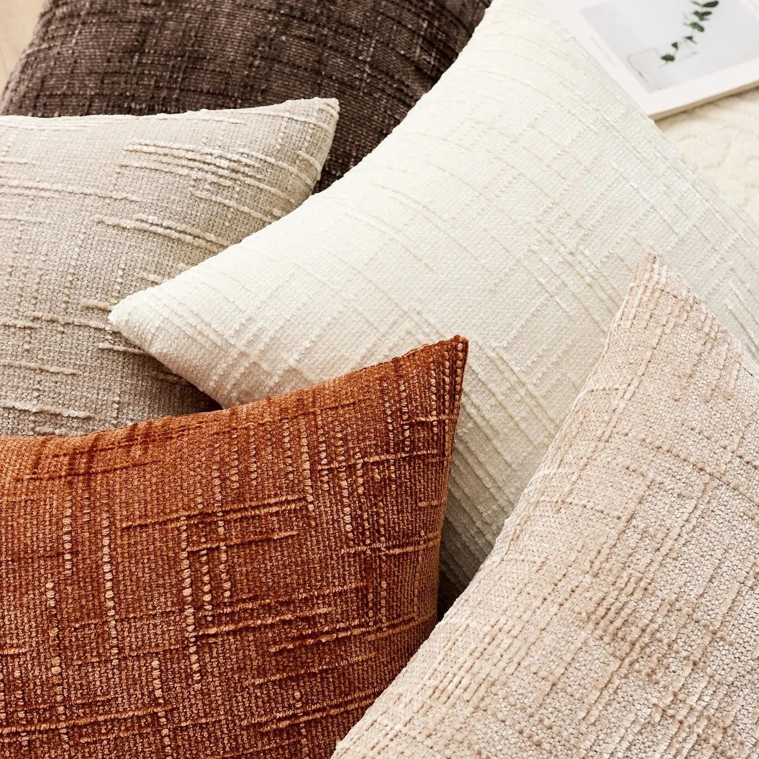housse de coussin 60x60 orange beige café moutarde beige