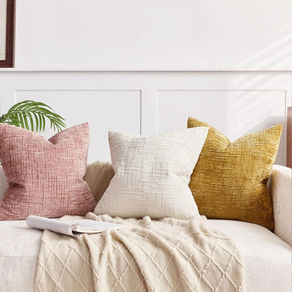 housse de coussin 60x60 rose blanc moutarde