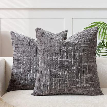 Housse de coussin 60x60 Tissage Naturel gris sur canapé blanc