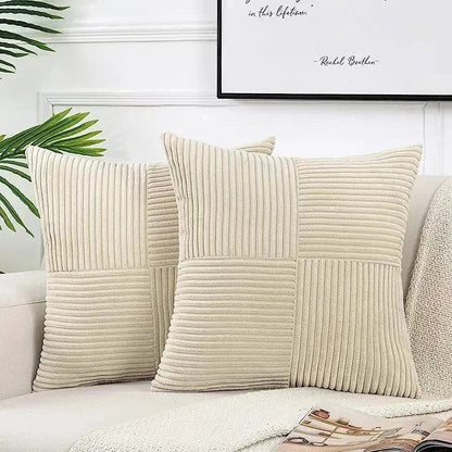 Housses de coussin Velours Côtelé Patchwork beige