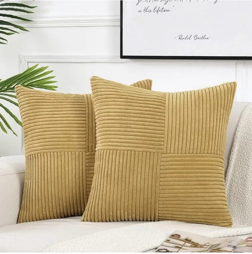 Housses de coussin Velours Côtelé Patchwork moutarde