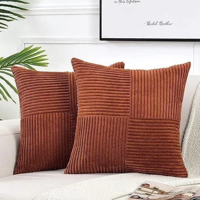 housses de coussin Velours Côtelé Patchwork terracotta