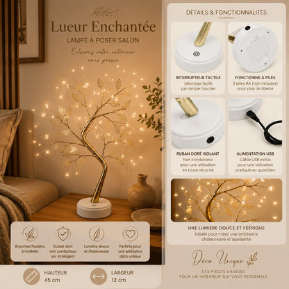 Lampe à poser salon Lueur Enchantée avec interrupteur tactile, alimentation USB et fonctionnement à piles
