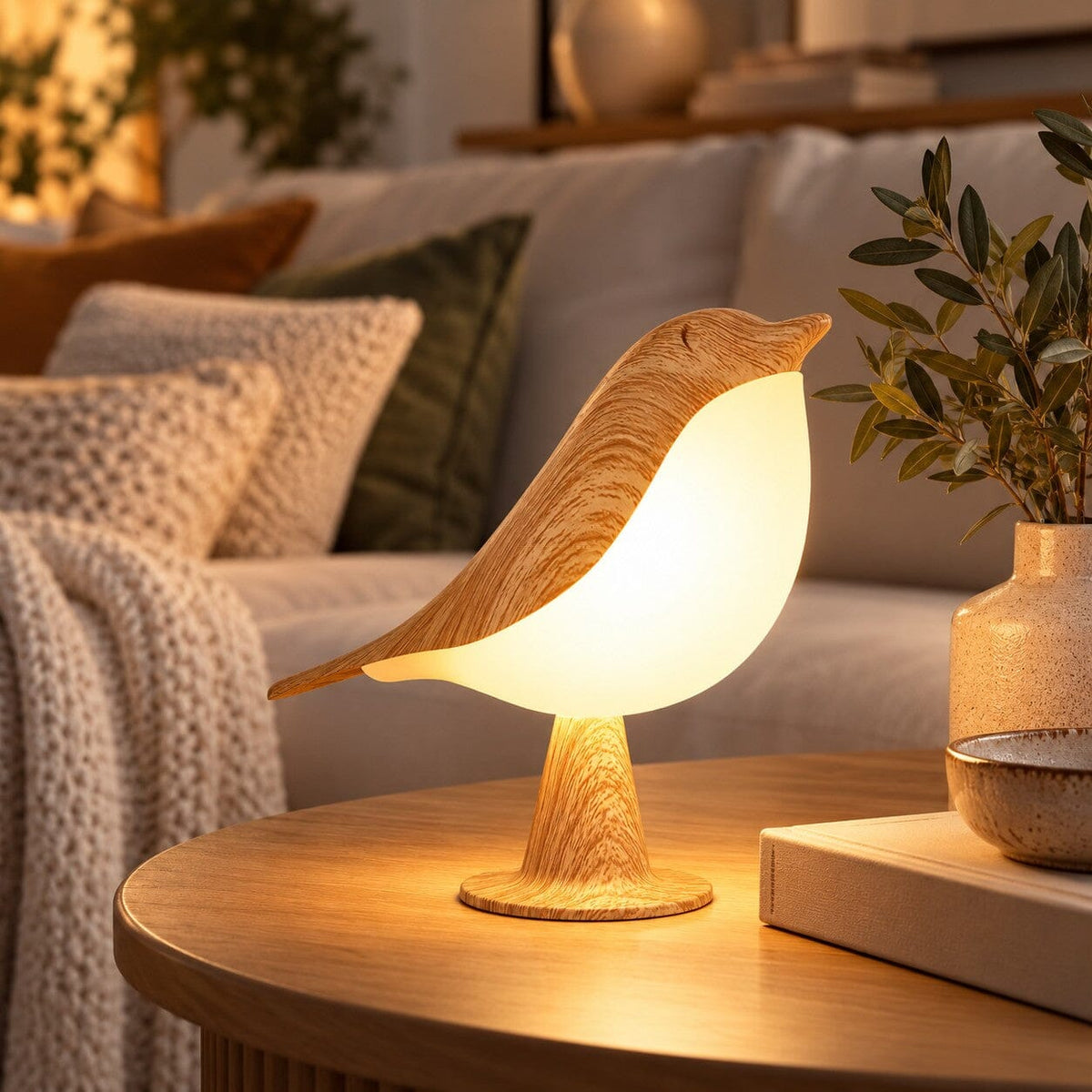 Lampe de table Douce Envolée en forme d'oiseau dans un salon cosy