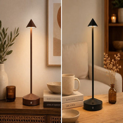 Lampes de table sans fil Éclat Nomade noire et marron dans un intérieur chaleureux et contemporain
