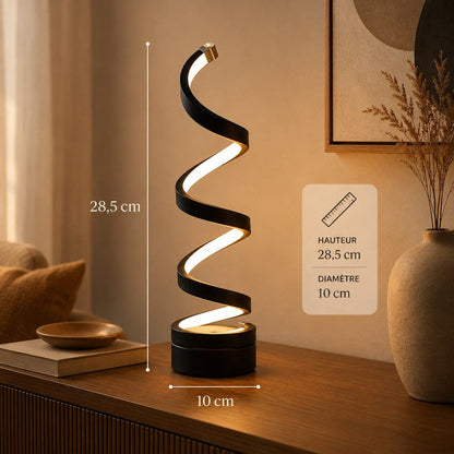 Lampe salon Lueur Spirale noire de 28,5 cm de hauteur et 10 cm de diamètre