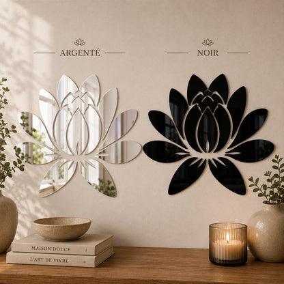 Lotus stickers mural en variantes argentée et noire