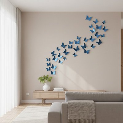 salon-avec-canape-beige- au-mur-stickers-muraux-papillons bleu