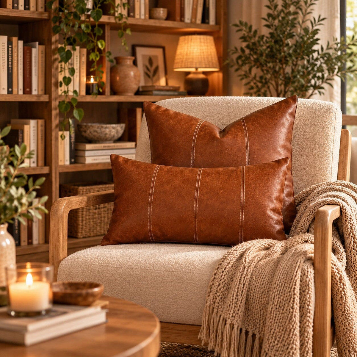 taies-de-coussin-cuir-vintage-cognac-fauteuil-bibliotheque
