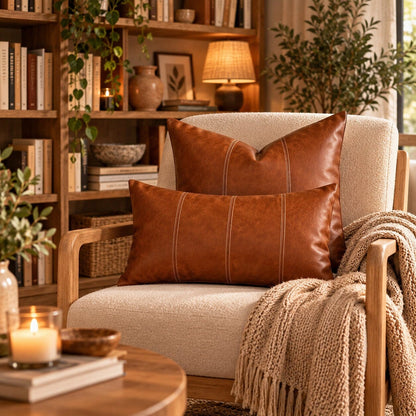 taies-de-coussin-cuir-vintage-cognac-fauteuil-bibliotheque